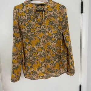 Prana Yellow Green Fitted Long Sleeve Polo Blouse